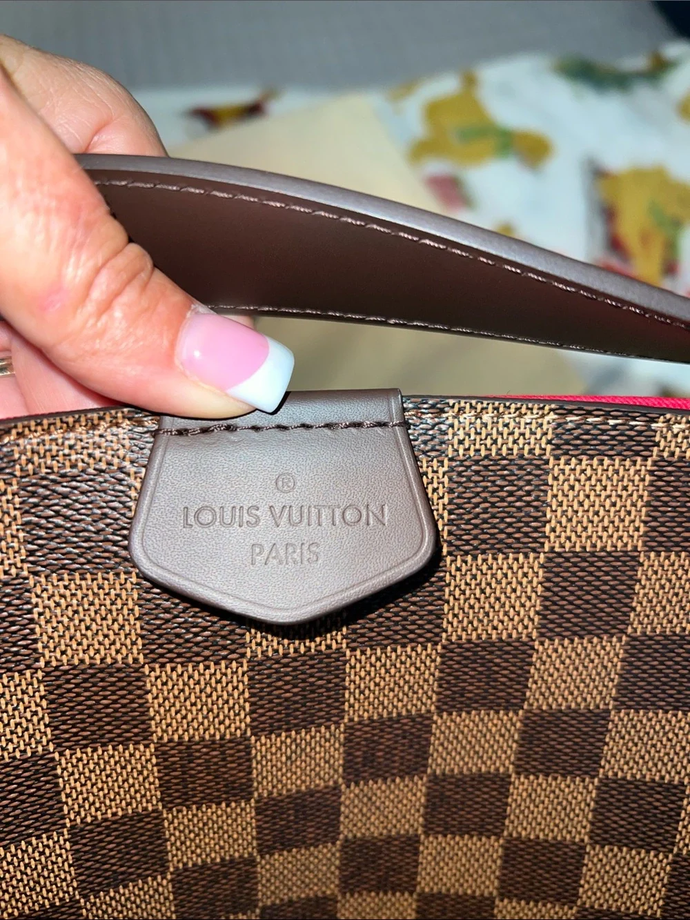 Louis Vuitton Brown Damier Ebene NEW Shoulder Bag with Red Interior Trim PM